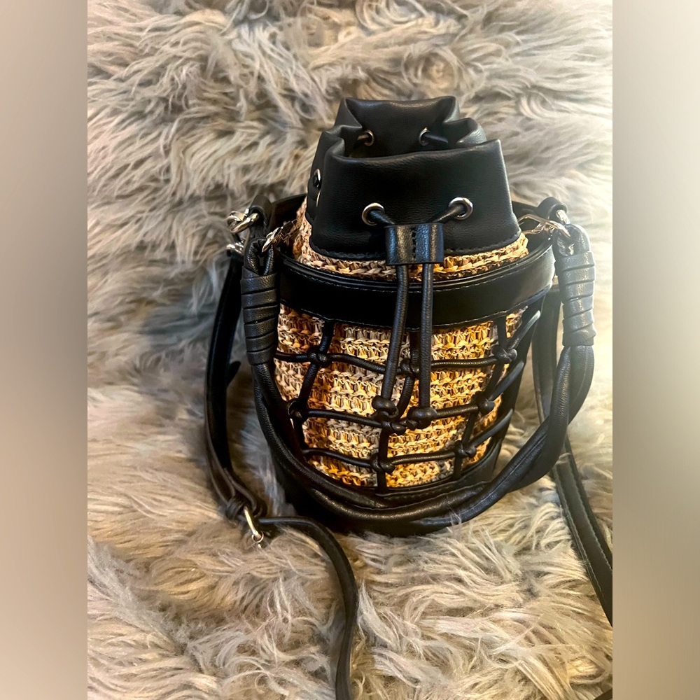 Steve Madden Mini Straw Bucket Bag